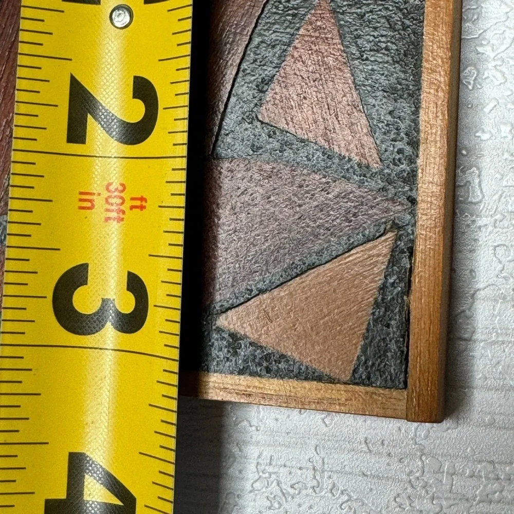 Vintage Wooden Mosaic Coasters Set of 2 Geometric Inlay Wood Decor Home Accent